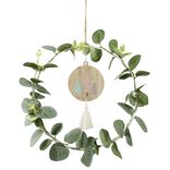 Couronne de Noël feuillage eucalyptus avec suspension bois et pompon Ø25cm