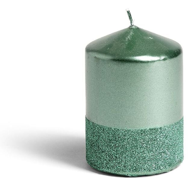 Bougie pilier paillet&eacute; vert &Oslash;7xH10 cm