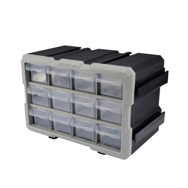 Rangement bricolage modulable plastique gris 12 casiers 28x17xH16cm