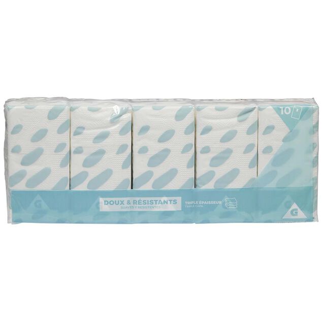 Lot de 10 paquets de mouchoirs en papier &agrave; 3 plis blanc