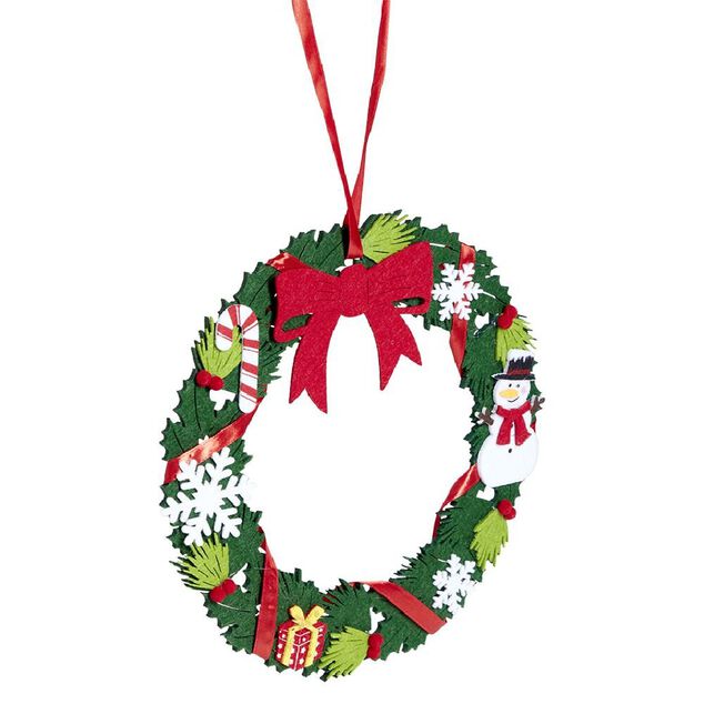 Couronne No&euml;l feutrine &agrave; suspendre H25 cm