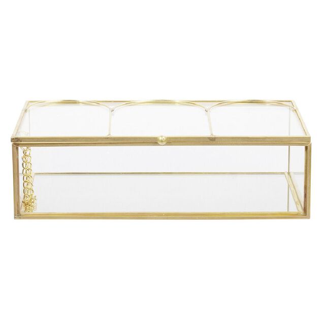 Bo&icirc;te &agrave; bijoux en m&eacute;tal et verre transparent dor&eacute;