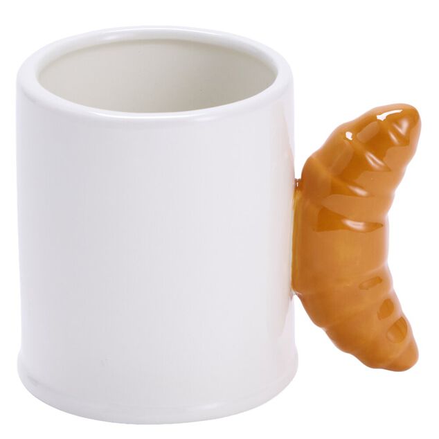 Mug anse croissant dolomite blanc et marron &Oslash;8xH9,5cm