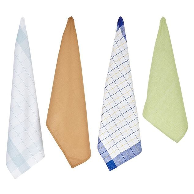 Torchon en coton imprim&eacute; et uni x4