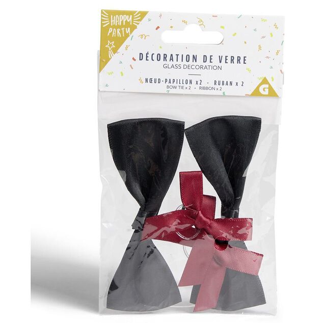 Décoration de verre noeud papillon et ruban x2
