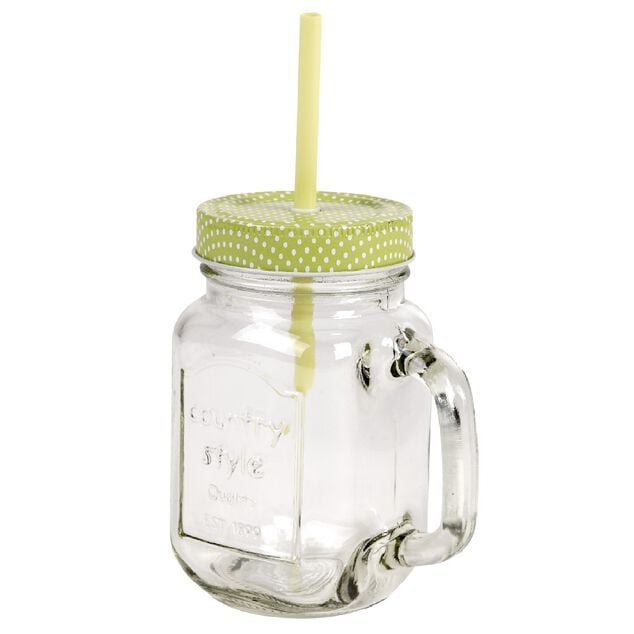 Mug bocal color&eacute; vert avec paille
