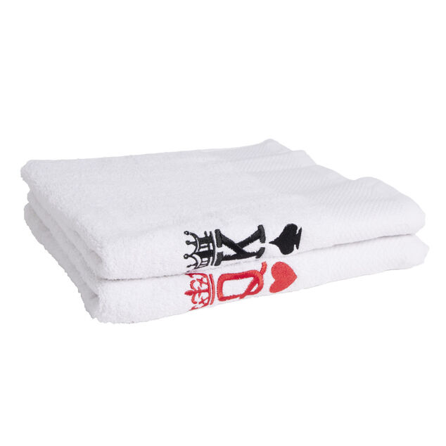 Lot de 2 serviettes brod&eacute;es King et Queen 70xL130cm