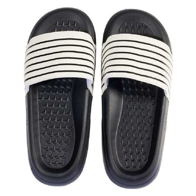 Sandales claquettes plastique noir ray&eacute; blanc 38/39