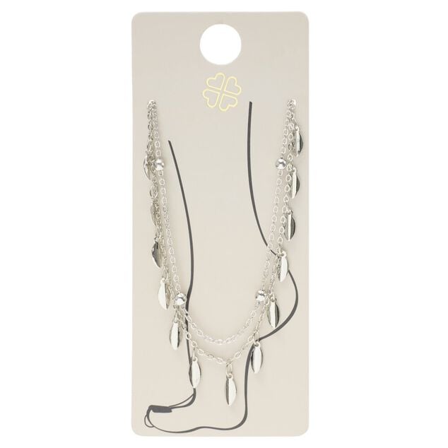 Cha&icirc;ne cheville pampilles et perles m&eacute;tal argent&eacute; &Oslash;11cm