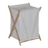 Pani&egrave;re &agrave; linge 70L pliante bambou et tissu beige 45x38,5xH64cm