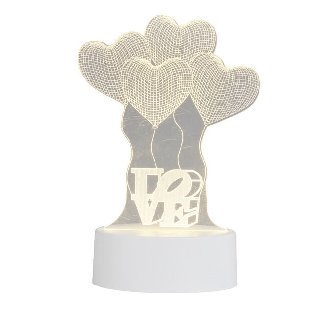Lampe LED 3D filigrane ballons coeurs LOVE 12,5x9,8xH18,5cm