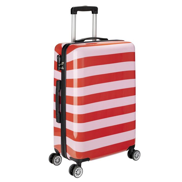 Valise cabine 63L trolley 4 roulettes bayad&egrave;re rayures rouges et roses 45x26xH66,5cm
