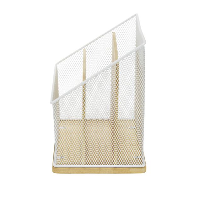 Organiseur de bureau bambou et m&eacute;tal 3 compartiments 29x14xH20cm