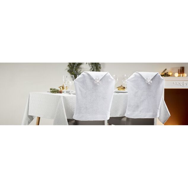 Housse de chaise blanche motif flocon argent