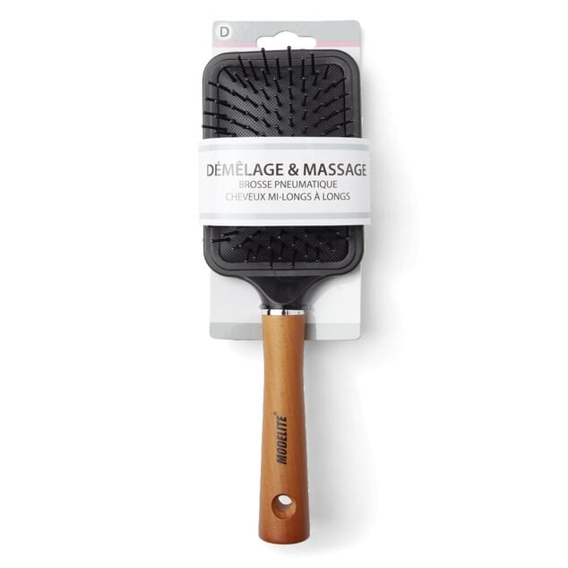 Brosse &agrave; cheveux pneumatique d&eacute;m&ecirc;lage et massage PVC et bois