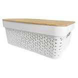 Panière de rangement blanche avec couvercle en bambou petit modèle