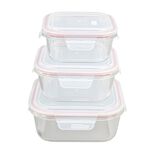 Boîte alimentaire x3 en verre avec couvercle plastique hermétique 0,5/0,8/1,1L
