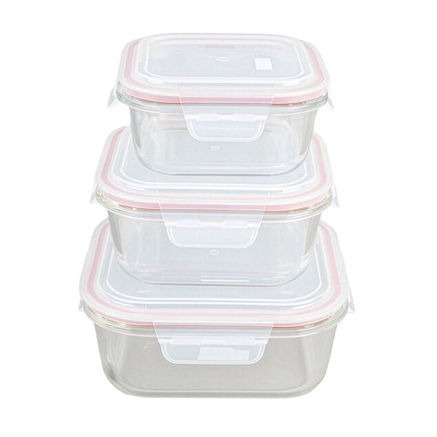 Boîte alimentaire x3 en verre avec couvercle plastique hermétique 0,5/0,8/1,1L