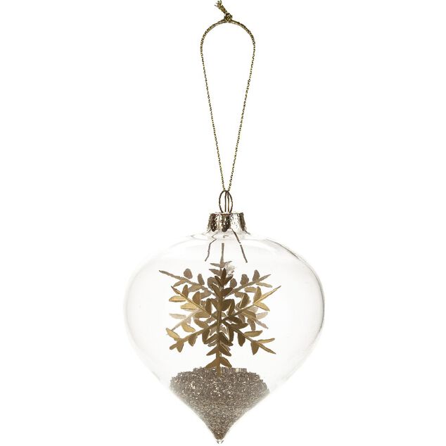 Boule de No&euml;l en verre forme goutte d&eacute;co flocon et paillette dor&eacute;