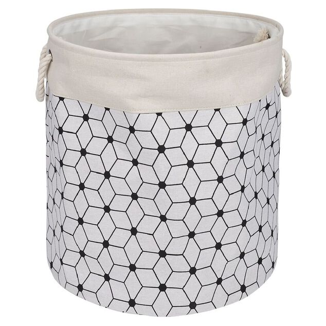 Panier &agrave; linge 72L motifs noir beige