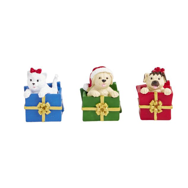 Lot de 3 figurines pour village animé de Noël thème chiots