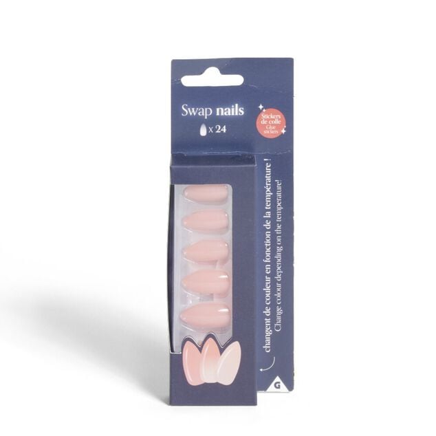 Lot de 24 faux ongles cam&eacute;l&eacute;on avec stickers de colle plastique rose