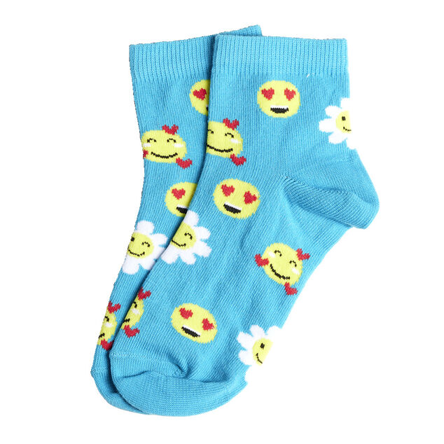 Chaussettes fille bleues motifs smileys T26/35
