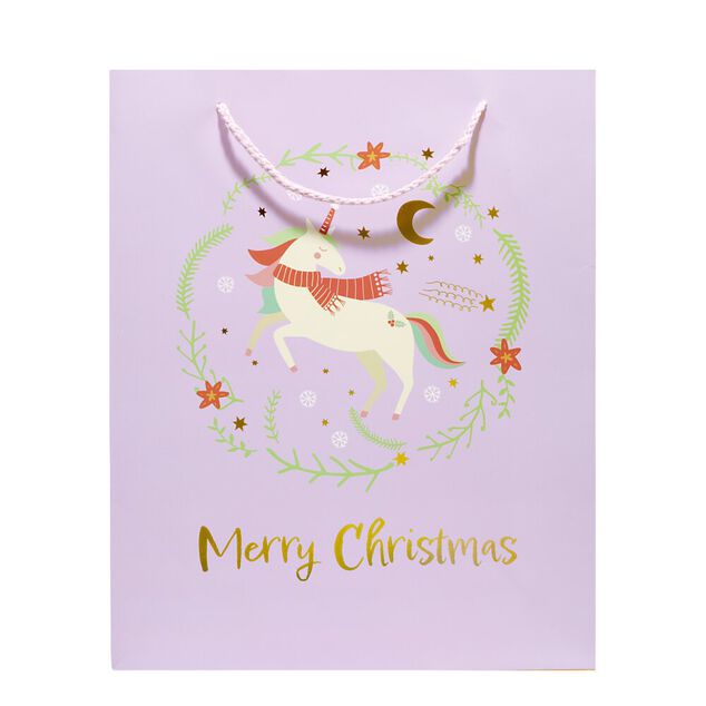 Sac cadeau Noël enfant licorne ou dinosaure 26xH32cm - 2 modèles