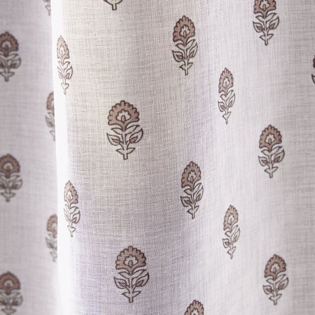 Voilage &agrave; passants Indie motif floral beige et marron 140x240cm