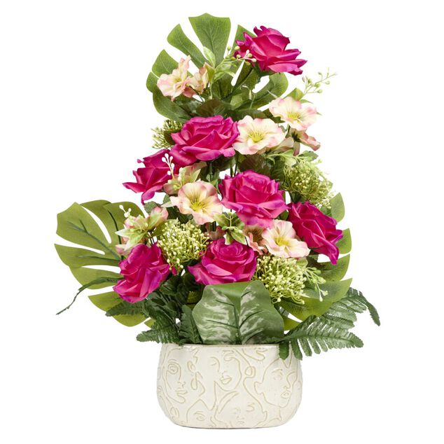 Jardini&egrave;re c&eacute;ramique roses pens&eacute;es et mini fleurs 42x10xH50cm (3 mod&egrave;les)