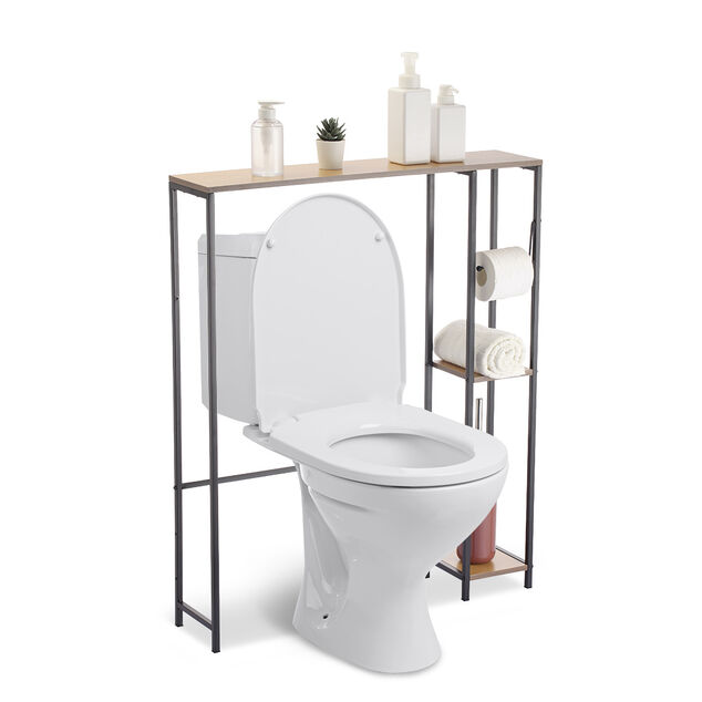 Contour WC 3 niveaux bois et métal noir