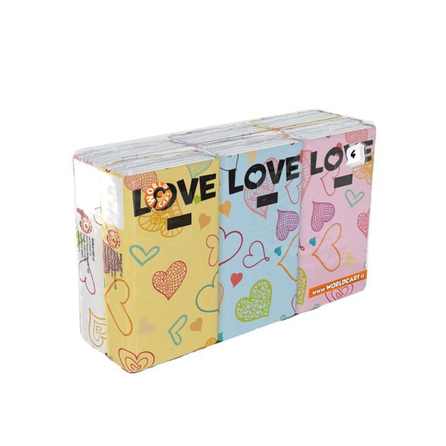 Lot de 6 paquets de mouchoirs en papier &agrave; 4 plis motif coeur Love
