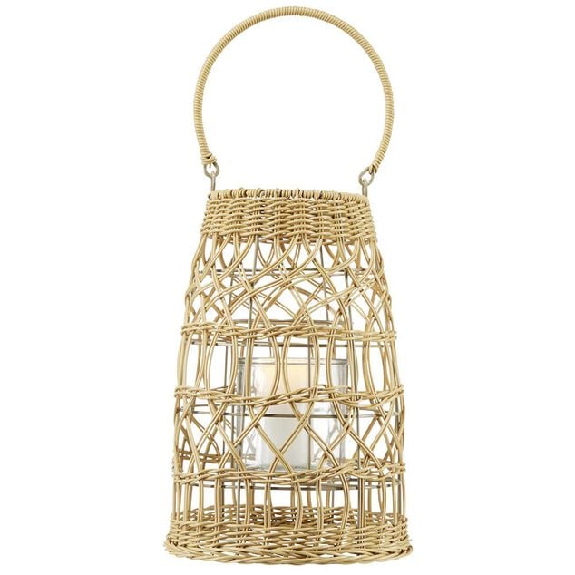 Lanterne tress&eacute;e marron naturel H31 cm