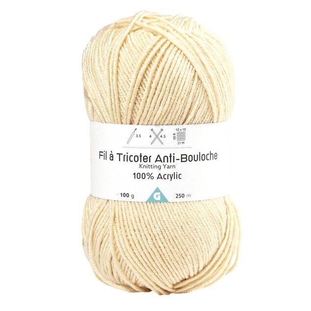 Pelote de fil &agrave; tricoter acrylique anti bouloche beige