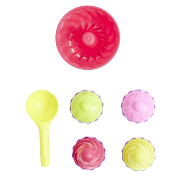 Seau de plage p&acirc;tissier plastique &Oslash;18xH21cm x12 pi&egrave;ces (2 mod&egrave;les)