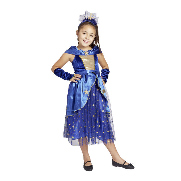 D&eacute;guisement fille 7/10 ans robe de magicienne bleue serre t&ecirc;te et gants
