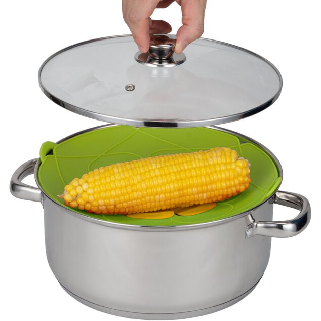 Couvercle multifonction silicone vert et jaune &Oslash;26cm