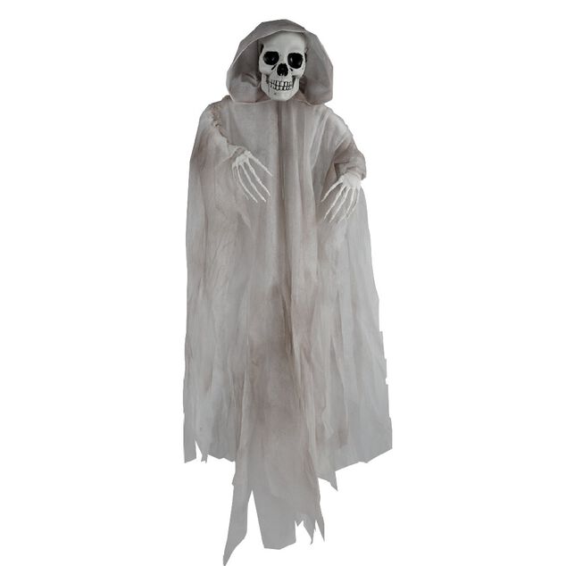 D&eacute;coration Halloween XL t&ecirc;te de mort fant&ocirc;me &agrave; suspendre H100cm (2 mod&egrave;les)