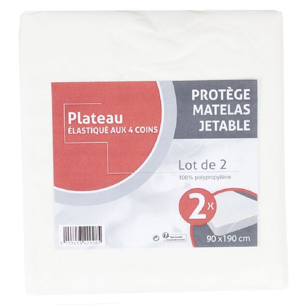 Prot&egrave;ge matelas jetable 1 place blanc x2