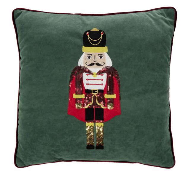 Coussin carr&eacute; motif Casse-Noisette vert et rouge 40x40cm