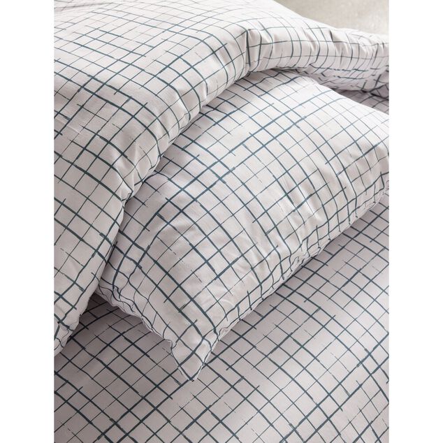 Parure de lit 2 personnes 220x240cm blanc quadrillage gris