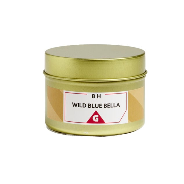 Bougie dans pot m&eacute;tal dor&eacute; - Bleu sauvage