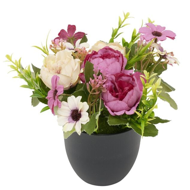 Pot marguerite et rose artificiel &Oslash;16xH18cm jaune
