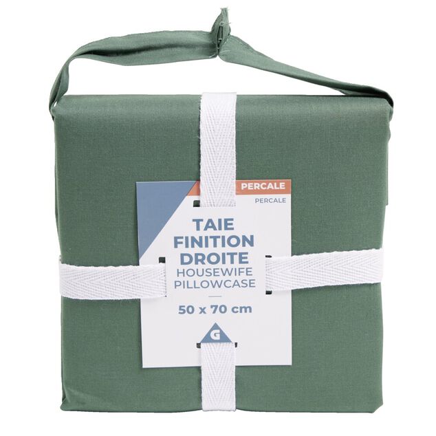 Taie d'oreiller 50x70cm 100% coton percale finition droite vert