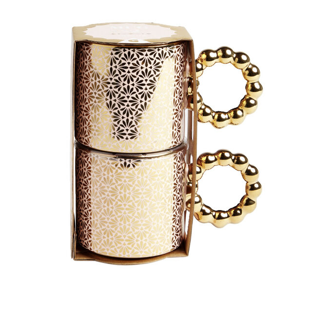Lot de 2 mugs 30cl design chic rose et dor&eacute;