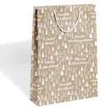 Sac cadeau Noël motif sapin ou uni doré pailleté - Taille L