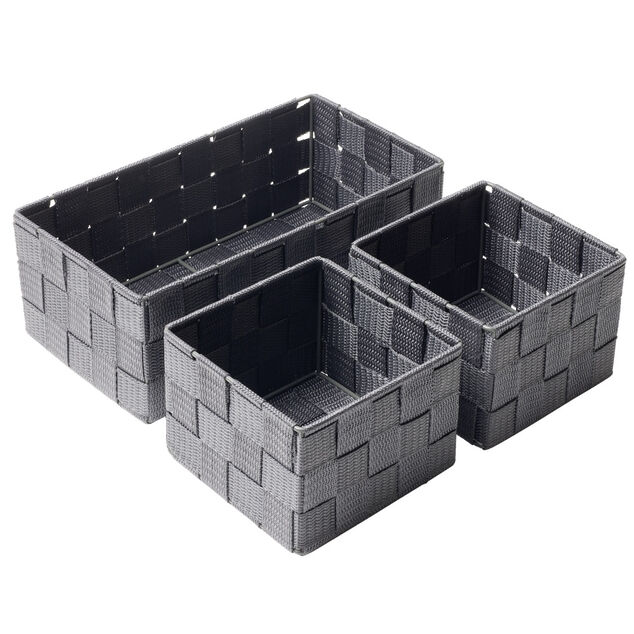 Panière de rangement x3 tissu gris foncé (1 grande et 2 petites)