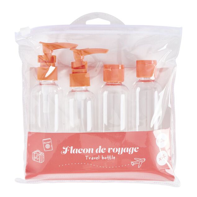 Flacon de voyage 4x80ml plastique (4 mod&egrave;les)