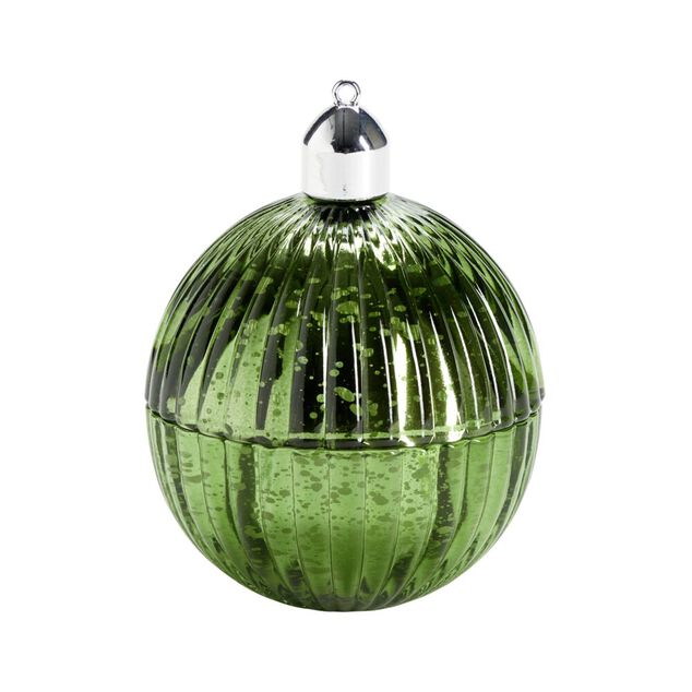 Bougie dans verre forme boule de No&euml;l &Oslash;8xH10,5cm (4 mod&egrave;les)