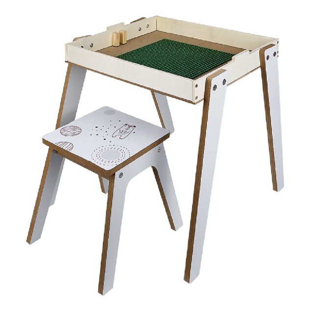 Bureau en bois 3 en 1 -  tableau double face et tabouret